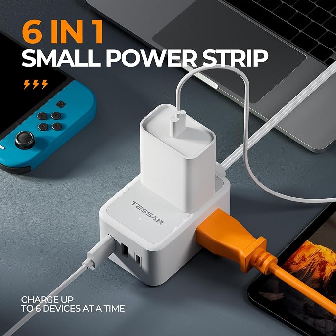 TESSAN Small Flat Plug Power Strip, Ultra Thin Extension Cord 3 ft, Wall Outlet - Image 2