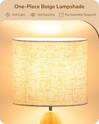 EDISHINE Small Table Lamp, Boho Bedside Lamp, Linen Fabric Shade, 14.2 Inch | - Image 3