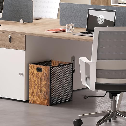 Huxitocan Retro Office Trash Can, Iron and Wood Combination Bedroom Garbage Can - Image 4