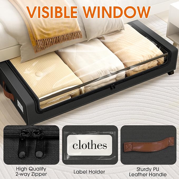 Under Bed Storage with Wheels 3Pack Storage Containers with Clear Window | - Image 3