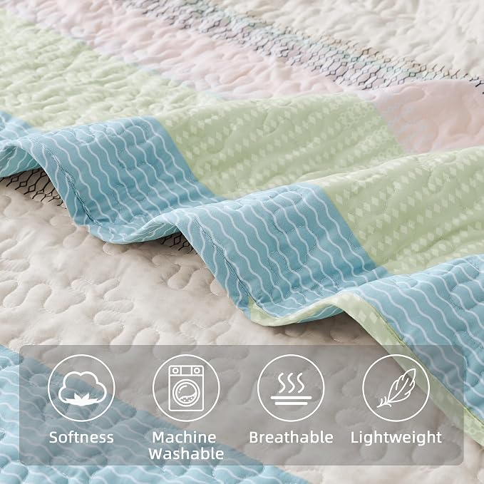 King Size Quilt Set Blue Pink - Image 5