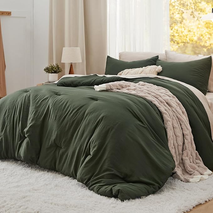 Bedsure California King Comforter Set, Dark Green Soft Prewashed Bedding - Image 2