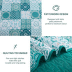 Teal Boho Quilt Set Queen Size, Plaid Patchwork Bedspreads Coverlet Set | 3Pcs - Image 5