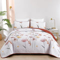 Dinjoy Floral Quilt Set Queen, Burnt Orange Bedspread by DINJOY
