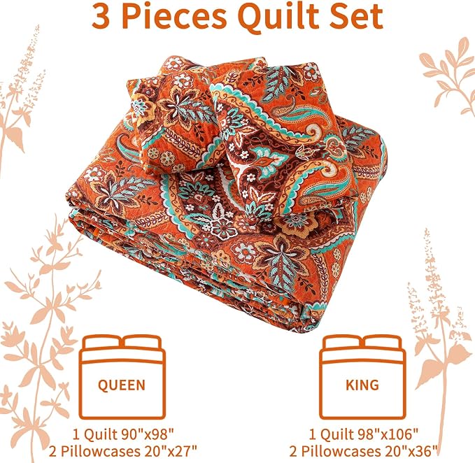 VAPUTAR 100% Cotton Face Quilts Queen Size, Queen Quilt Bedding Set | Bohemian - Image 6