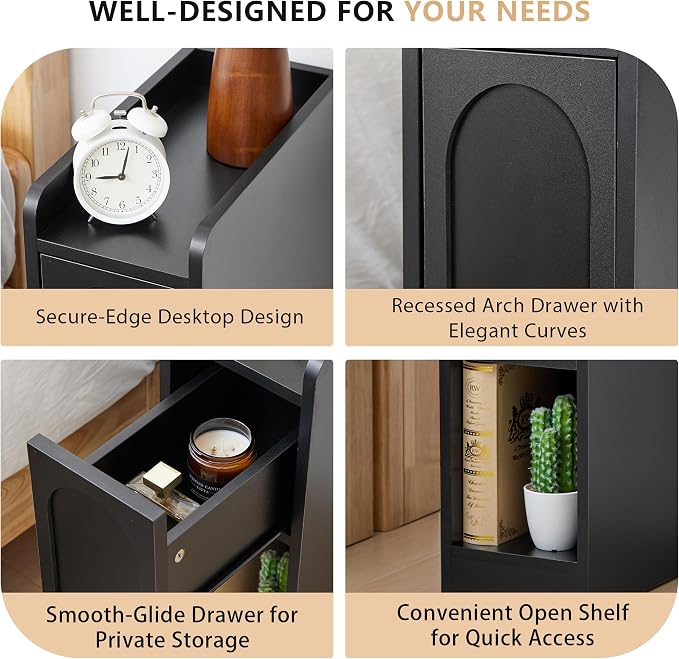 Narrow Nightstands Set of 2, Slim Bedside Tables - Image 4