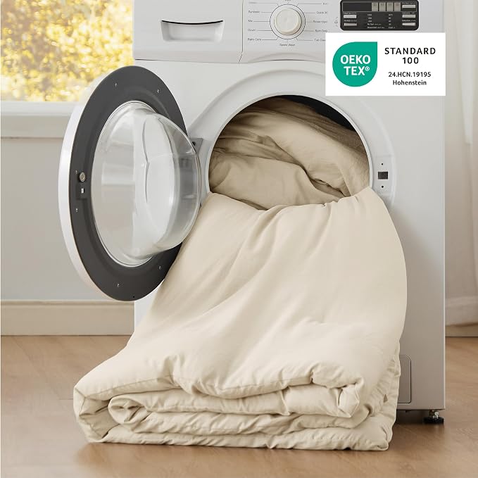 Bedsure Oversized Queen Comforter Set, Cream Soft Prewashed Bedding - Image 5