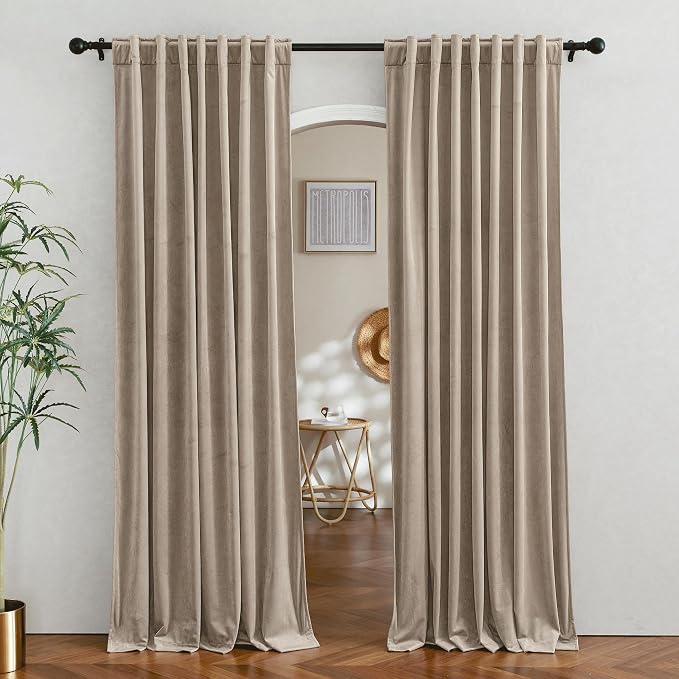 RYB HOME Camel Beige Velvet Room Divider, Soft Durable Drapes Room Darkening by RYBHOME