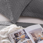 EXQ Home King Size Quilt Set Squares Pattern Bedding Set Lightweight Grey | - Image 7