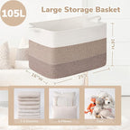 Goodpick 105L Extra Large Woven Rope Blanket Basket, Light Brown | 25'' x 16'' - Image 3