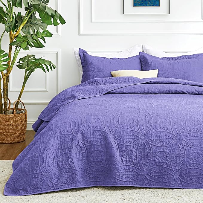 Love's cabin Quilts for Full Bed Deep Purple Bedspreads Bedding Set by Lovescabin