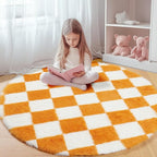 KICMOR Round Rugs 5ft Orange and Cream White Circle Area Rug, Fluffy Soft Fuzzy by KICMOR