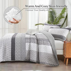 WONGS BEDDING Grey Full Size Quilt Set, Bohemian Striped Bedspreads | - Image 4