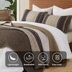 Dinjoy Boho Queen Quilt Set, Striped Bedspread Queen Size, Taupe | 3 Pieces - Image 7