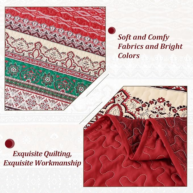 WONGS BEDDING Boho Queen Quilt Set, Lightweight Bed Decor Bedspread - Image 5