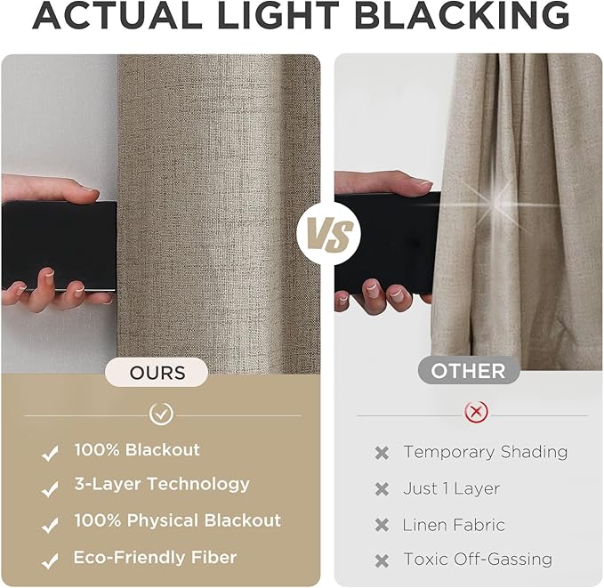Joydeco Linen Blackout Room Divider Curtains, Extra Wide Sliding Door Drapes - Image 6