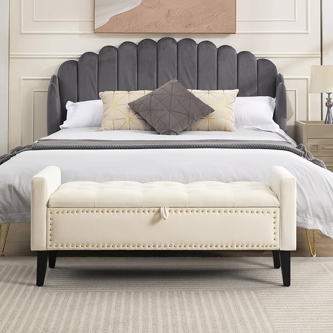 WUTUTUEE 47" Velvet Storage Bench, Upholstered Bed Bench - Image 7