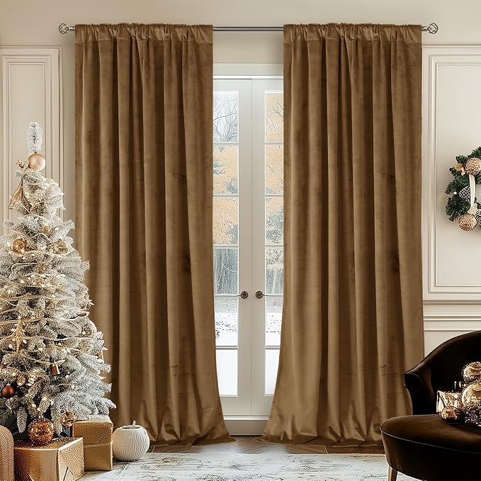 BGment Bronze Brown Velvet Blackout Curtains - Image 2
