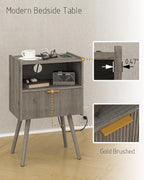 Nightstand with Outlet, Modern Bedside Table with Storage Drawer and Open Wood - Image 5