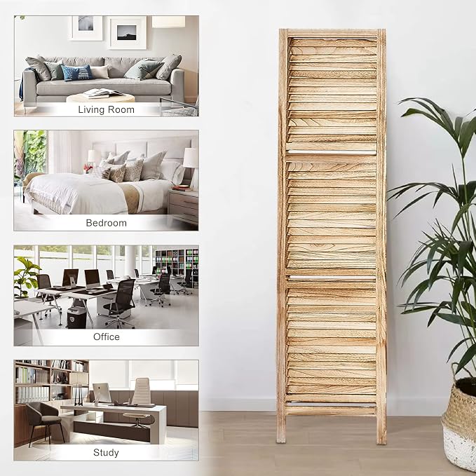 Room Divider with Shelves, 4 Panel Natural Privacy Screen | Partition Room - Image 6