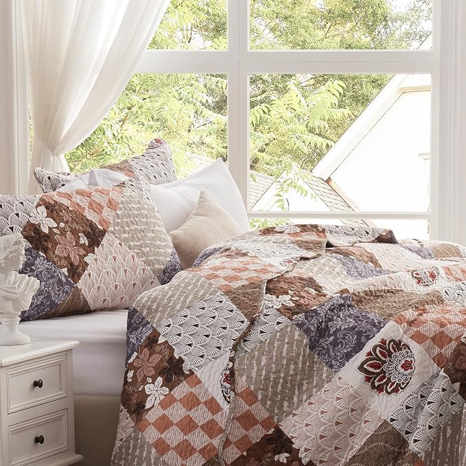 Full/Queen Size Quilt Set 3 Pieces Lightweight Reversible Bedspread-90''x98'' - Image 4