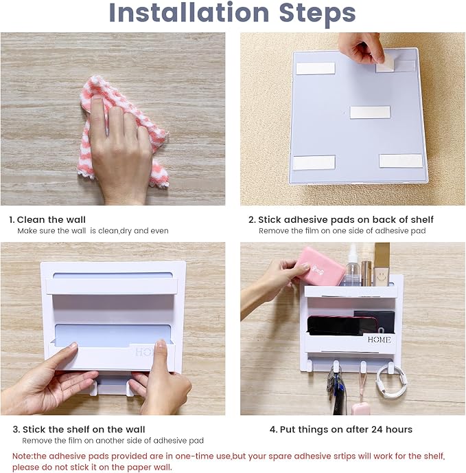 CHENYAOAI Bedside Shelf Accessories Organizer, Wall Mount Self Stick On - Image 4