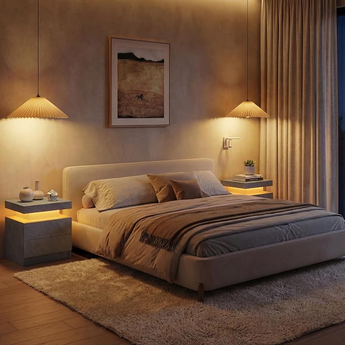 Gray Modern LED Nightstand Set of 2 - Image 7