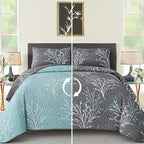 DJY King Size Quilt Set Grey Blue Reversible Bedspread Coverlet Set | 3 Piece - Image 4