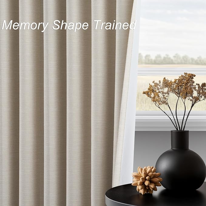 Topfinel 100 Inch Custom Linen Blackout Curtains, Modern Beige Textured Linen - Image 4