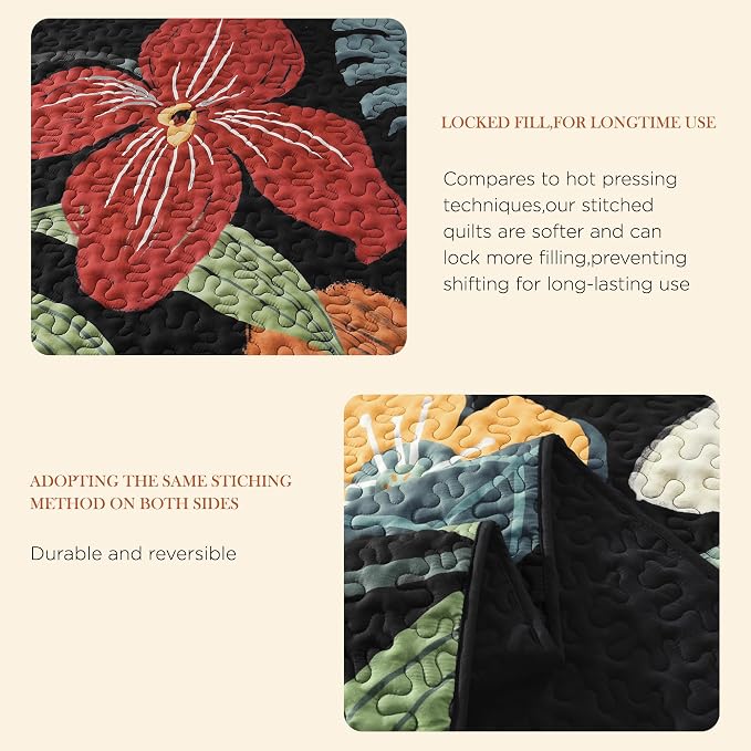 Oversized King Quilt Set Black, 128x120 Floral Super King Bedspread | 3 Pieces - Image 8
