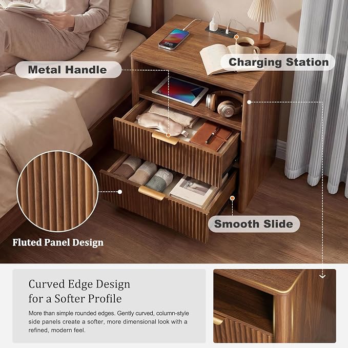 LYNCOHOME 19.7" Fluted Nightstands Set of 2 - Image 5
