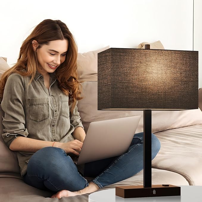 21" Touch Bedside lamps with 2 USB & AC Outlets, 3-Way Dimmable Bedside Table - Image 8