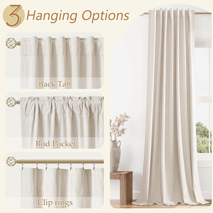 100% Blackout Linen Curtains 63 Inch Length 2 Panels Set - Image 6