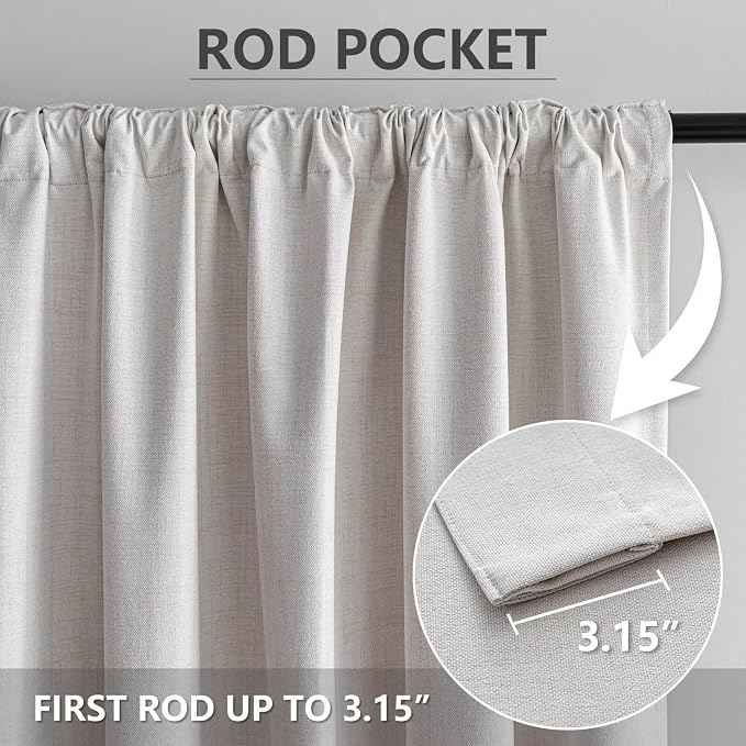 100% Blackout Curtains 108 inch Length 1 Panel Faux Linen Long Drapes - Image 3