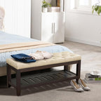 LOULENS 44'' Leather Storage Bench, Modern Upholstered Ottoman, Ivory | Solid - Image 2