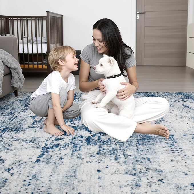 2x6 Washable Runner Rug：Modern Abstract Kitchen Soft Carpet Blue | - Image 8
