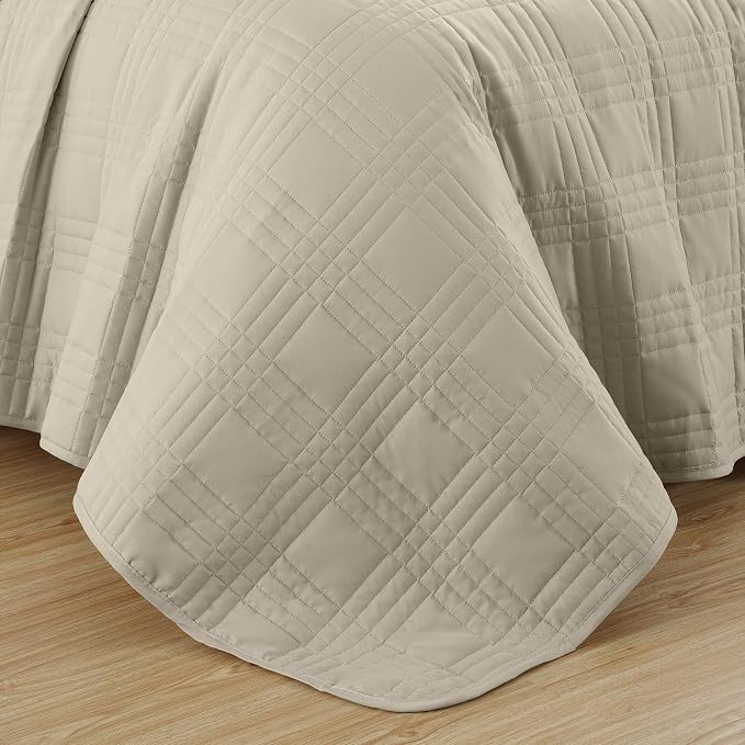 Chezmoi Collection Kingston King Size Bedspread Set, 3-Piece Khaki Oversized - Image 8