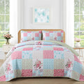 Mybedsoul Blue Pink Patchwork Queen Size Quilt, Soft Boho Floral Spring by Mybedsoul