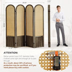 4 Panel Rattan Room Divider Screen, Boho Folding Privacy Screen | Decorative - Image 3