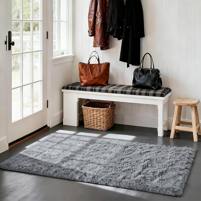 Light Grey 2x4 Area Rugs for Bedroom, Fluffy Rug Small Rug Bedside Carpet | - Image 3