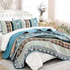 Yiran Blue Boho Quilt Set King Size, Fall Patchwork Bedspreads | Bohemia - Image 7