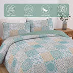 Dobuyly Patchwork Quilt Set Queen Size 3 Pieces Sage Green Yellow Boho Plaid - Image 5