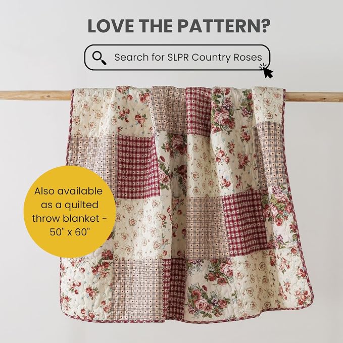 SLPR - Country Roses Red Floral Patchwork Quilt Set, Twin - Image 8