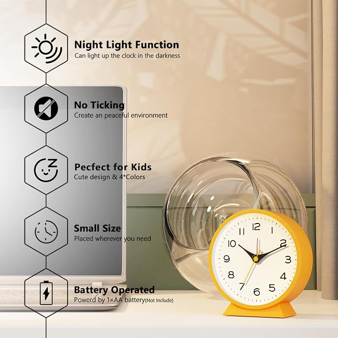AYRELY® 4.5" Analog Alarm Clock, Small Retro Desk Clock and Table Clock | - Image 2