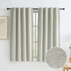 Greyish Beige Blackout Linen Curtains 45 Inches Long, Completely Blackout by KEQIAOSUOCAI
