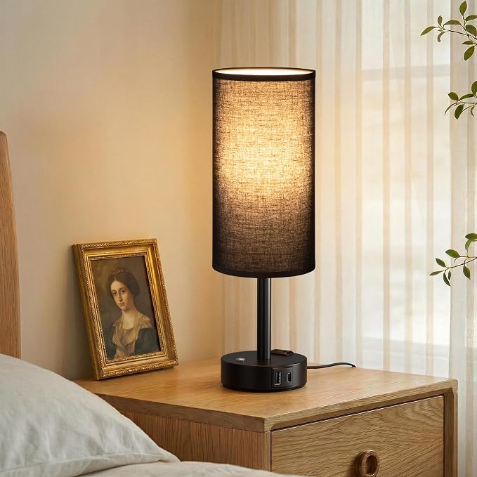 Black Touch Bedside Lamp for Bedroom, Stepless Dimmable, USB A+C, AC Outlet | - Image 7