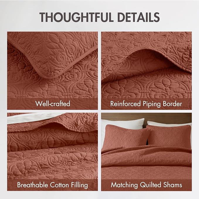 Madison Park King Quilt Bedding Set, Cottage-Inspired Damask, Classic Stitch - Image 4