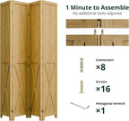 4 Panel Folding Room Divider, Solid Wood Privacy Screen, Freestanding Partition - Image 3
