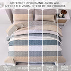 Dinjoy King Boho Striped Quilt Set, Khaki Lightweight Bedspread Bedding | Soft - Image 4