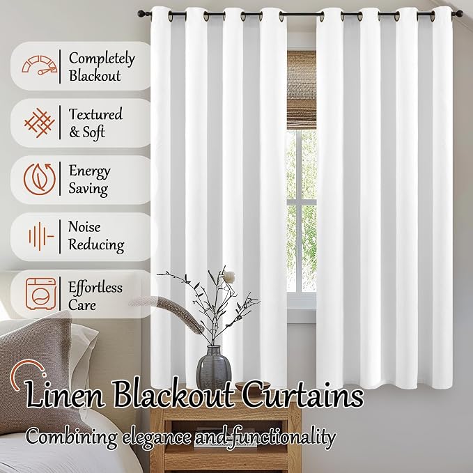 Pure White Linen Blackout Curtains - Image 2